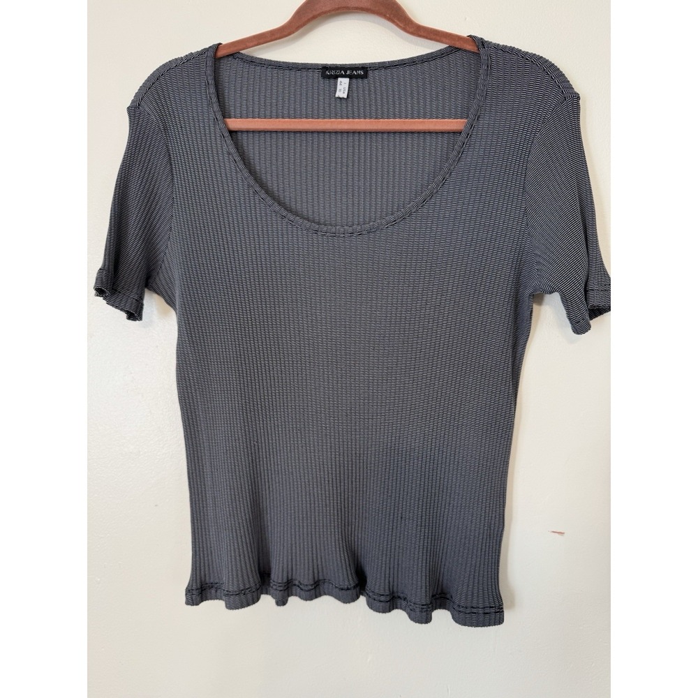 Krizia Maglia Jeans- Silk Blend Knit T Shirt Navy Size 10 US Stretchy - Picture 13 of 16